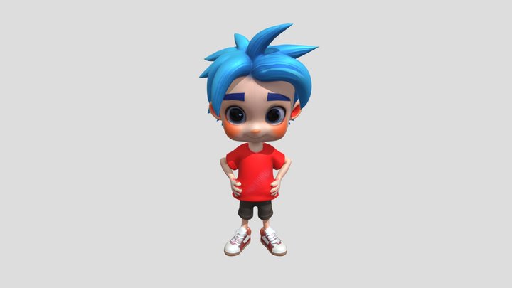 animated blue-haired child character 3D Model