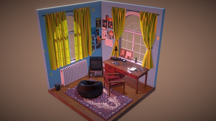 Corner of the Room (90's Teenager Theme) 3D Model