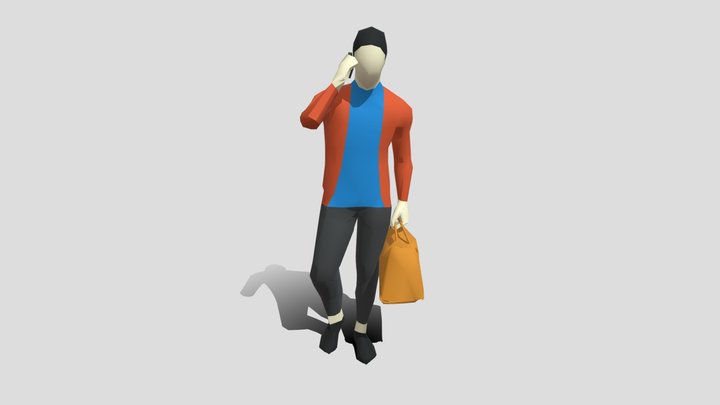 Low Poly Man Taking Phone While Walking