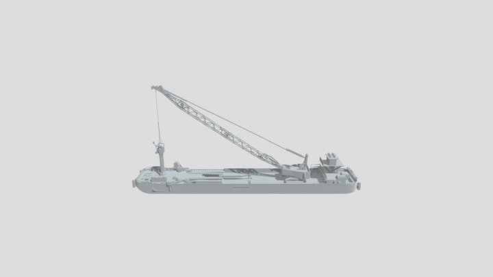 Crane Barge on the River at Dusk 3D Model