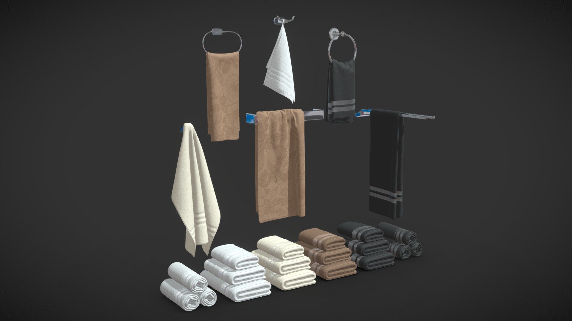 Set Of Towels For Bathroom Set 01 - Buy Royalty Free 3D Model By MadMIX ...