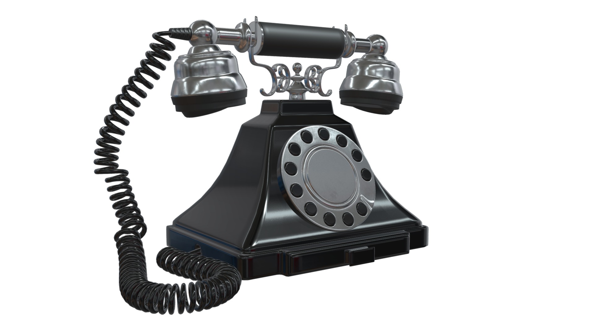 3D model Vintage old classic rotary phone - This is a 3D model of the Vintage old classic rotary phone. The 3D model is about a black and silver camera.