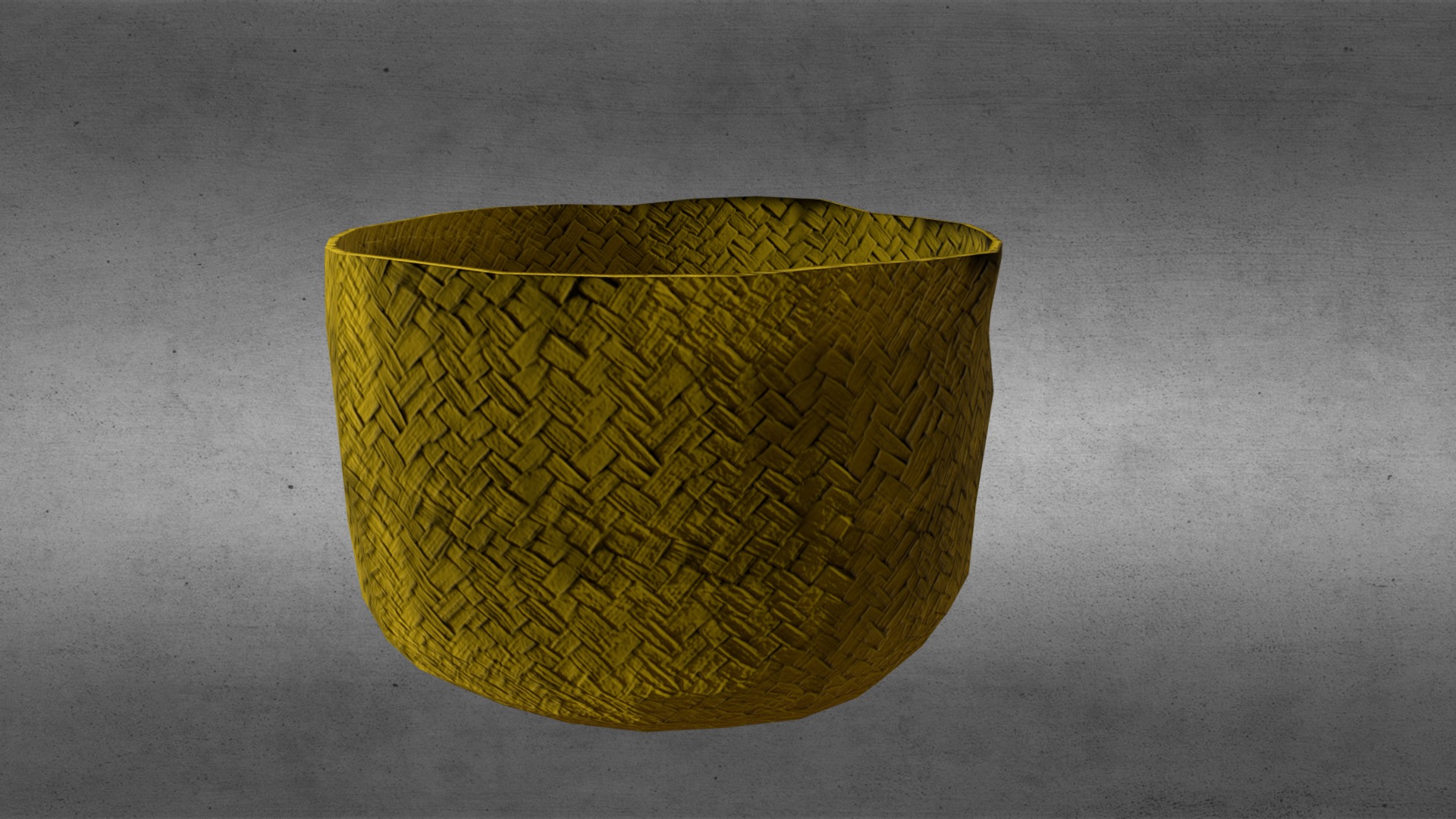 3D model Woven Handmade Basket - This is a 3D model of the Woven Handmade Basket. The 3D model is about a gold coin on a grey surface.