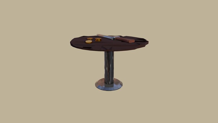Low poly Knife on table 3D Model
