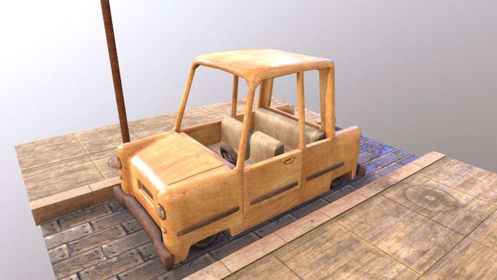 Wood Car LowPoly 3D Model