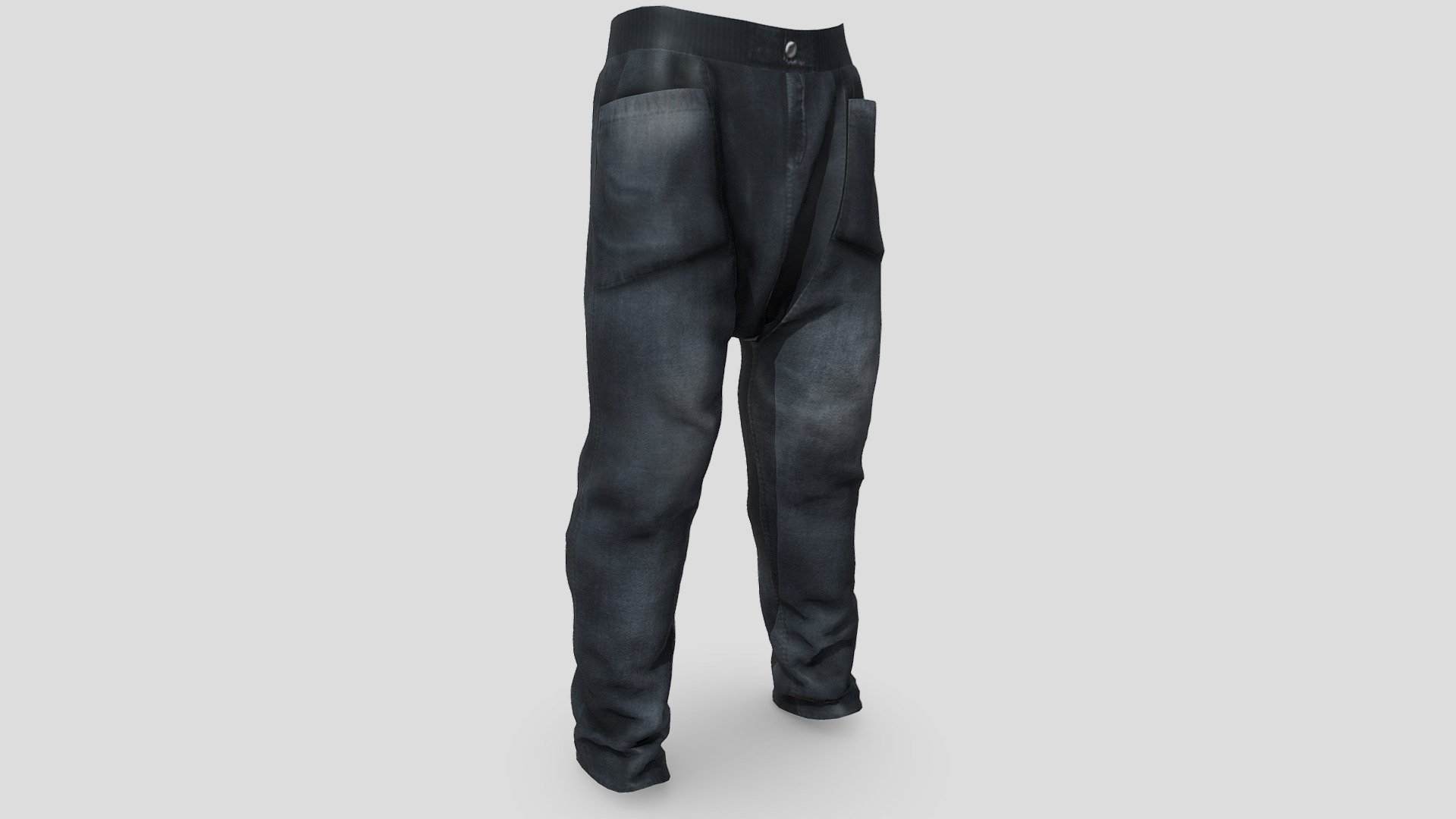3D model Black Baggy Jeans Pants VR / AR / low-poly