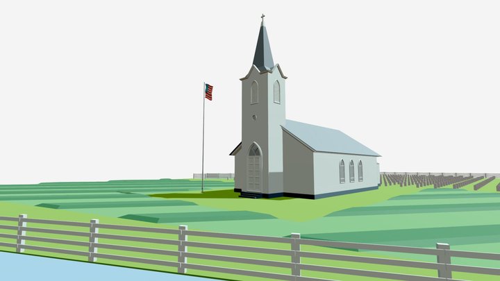 American church white painted timber 3D Model