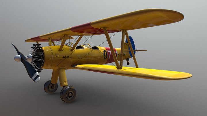 Yellow Plane Biplane 3D Model