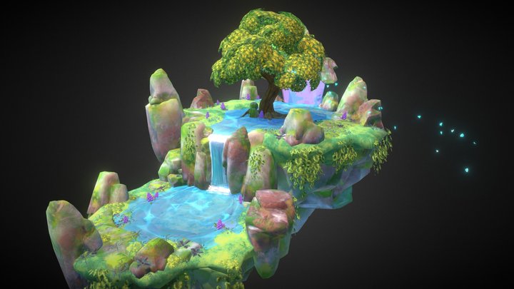 The Floating Island with tree and portal 3D Model