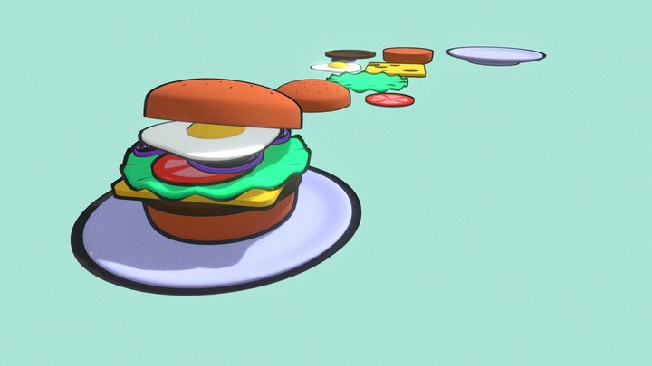 Hamburger with Toon Shader Free Downloadable 3D Model