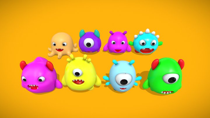 Free 8 Cartoon Monsters pack 3D Model