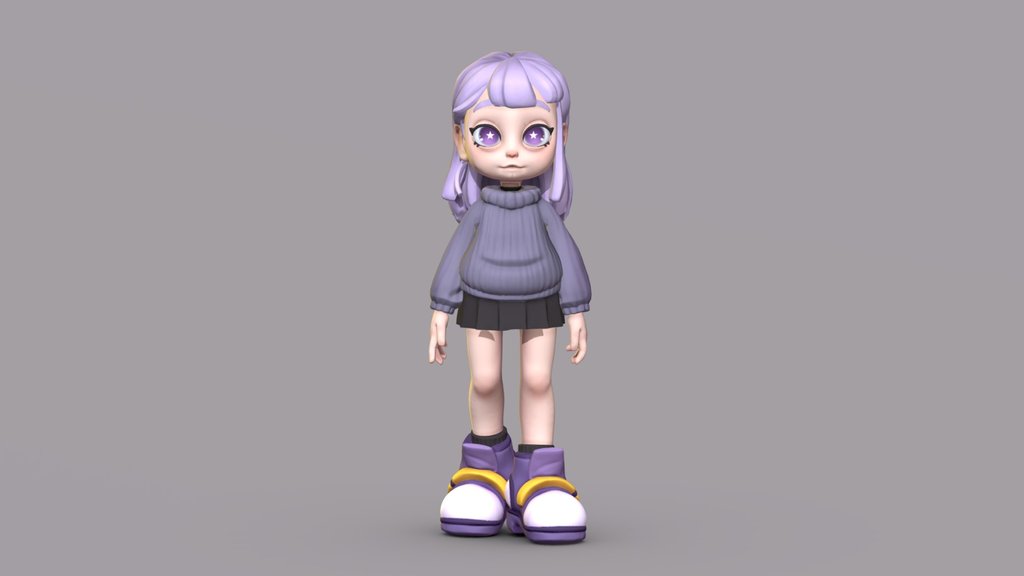 [Original] Soft and Stylized Girl in purple
