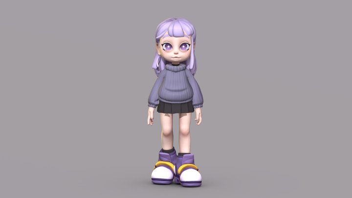 [Original] Soft and Stylized Girl in purple 3D Model
