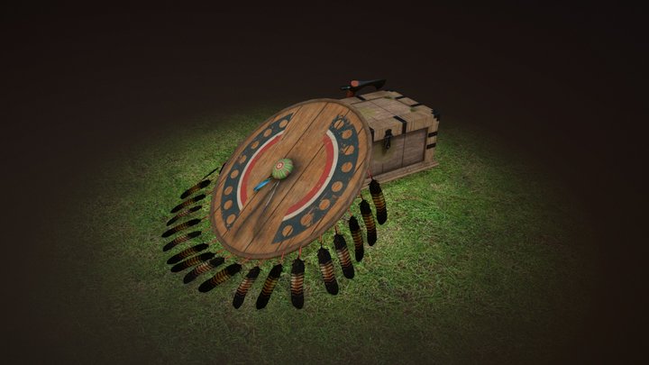 Scene Indian (Tomahawk, Shield, Chest) 3D Model