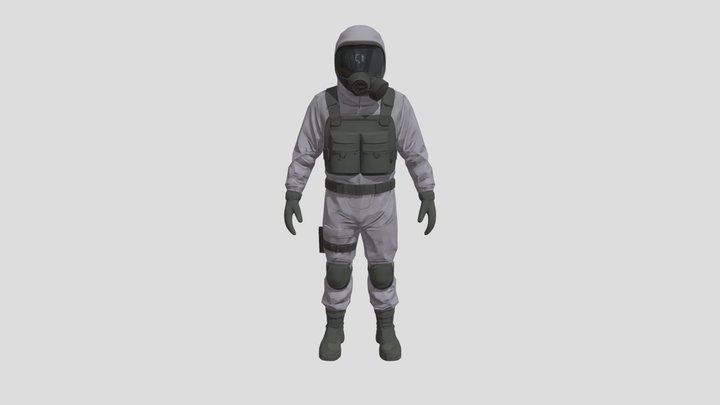 person in full-body hazmat suit 3D Model