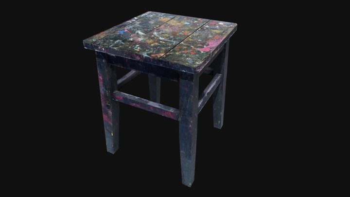 Wooden tabouret splattered with paint A 3D Model