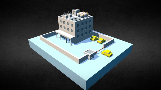 Office building with carpark & barrier 3D Model