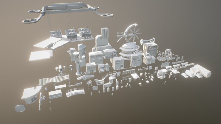 Cyberpunk City Assets 3D Model