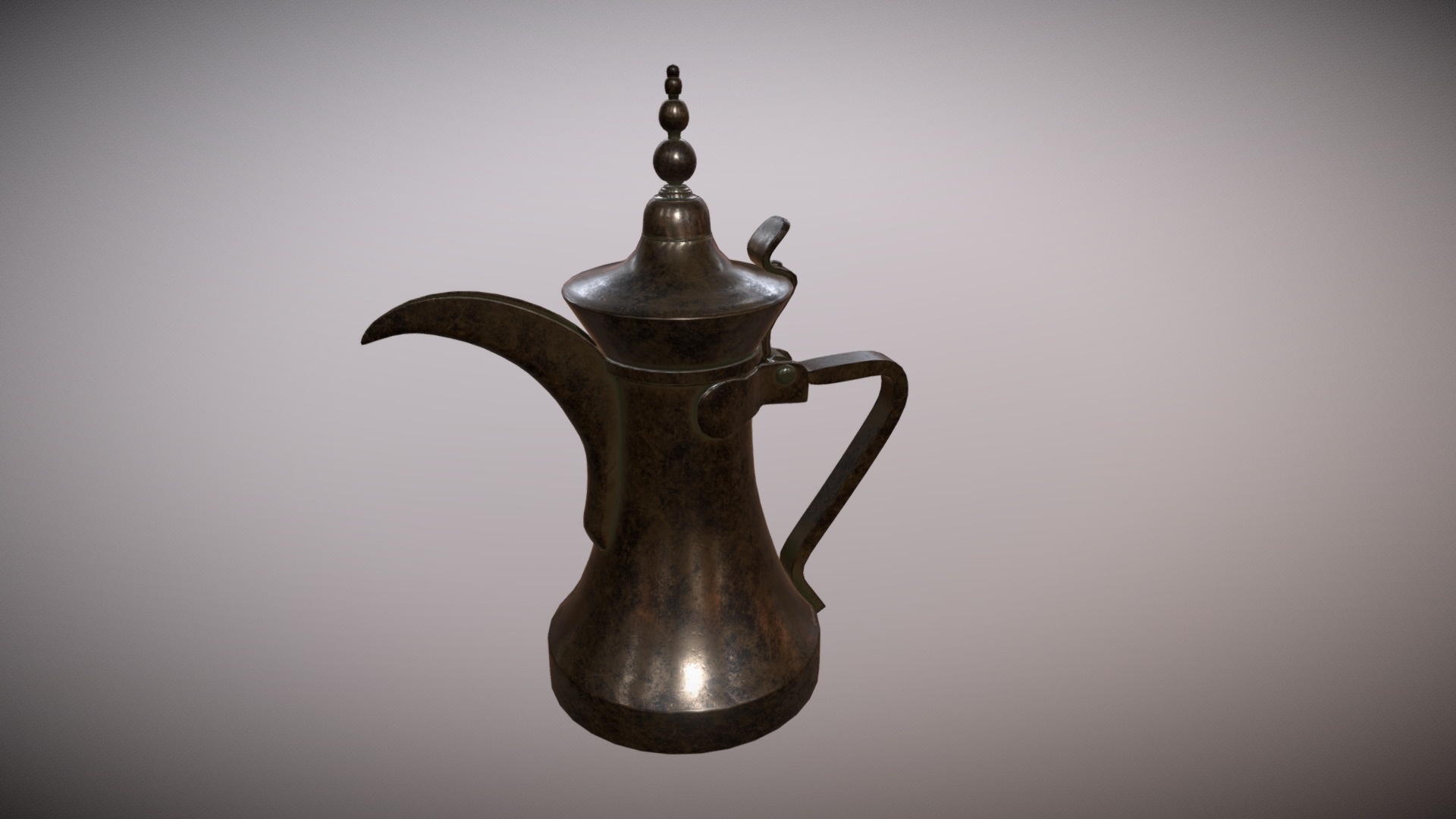 3D model ARAB DALLAH - This is a 3D model of the ARAB DALLAH. The 3D model is about a brass teapot on a white background.