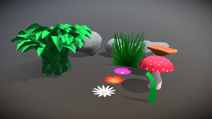Plants and Rocks 3D Model