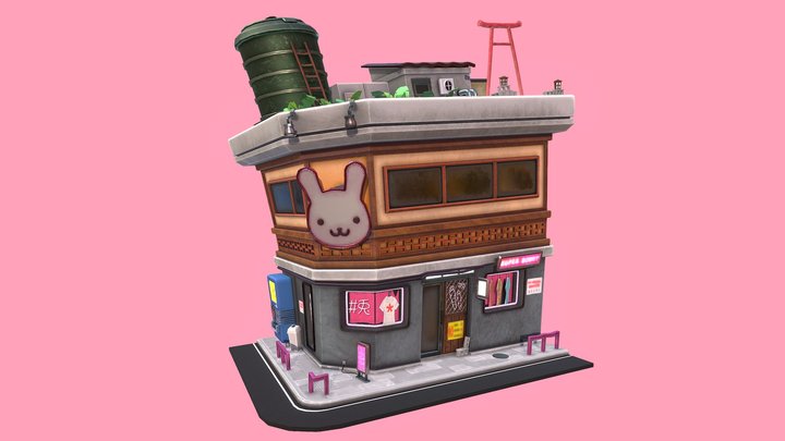 Stylized Japanese Street Corner / Shop 3D Model