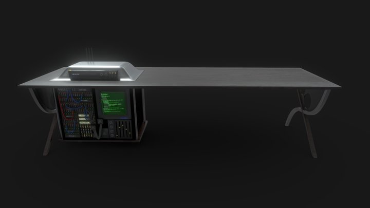 Retro Cyberpunk Desk With Server 3D Model