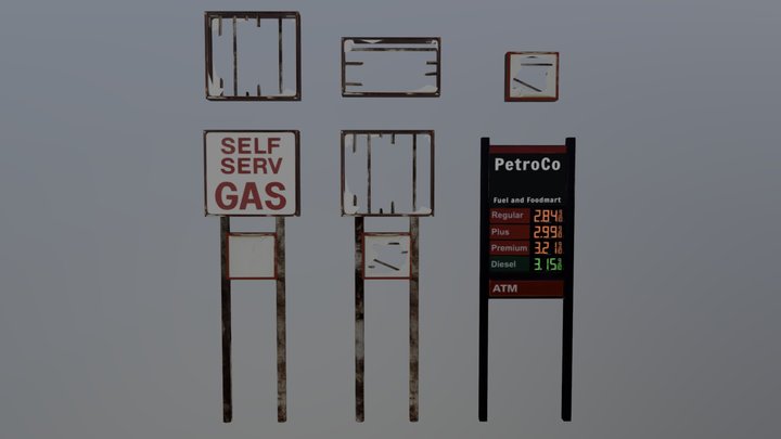 Gas Station Signs 3D Model