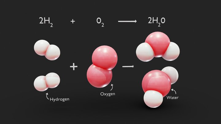 Reaction of Hydrogen and Oxygen to Water 3D Model