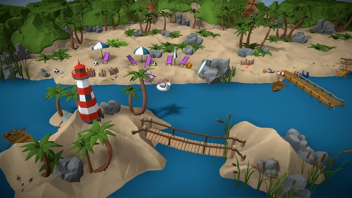 Low Poly Beach 3D Model