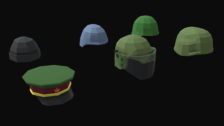 Helmets and Hats Low Poly Pack 3D Model