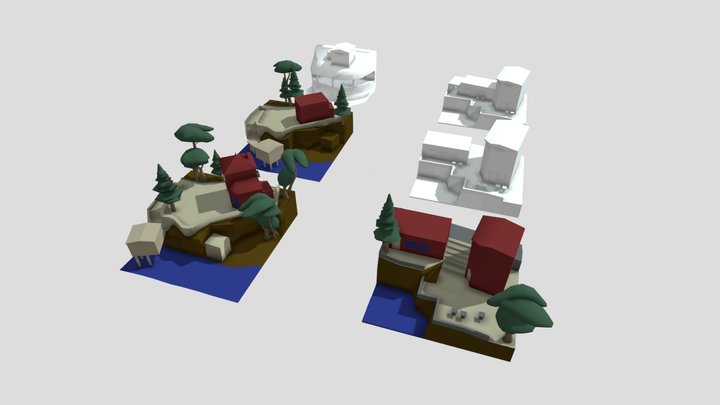 By the ocean - Diorama and house blockout 3D Model