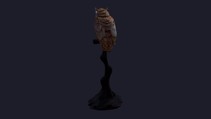 Ivory Owl On Stand 3D Model