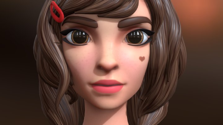 Girl face Stylized 3D Model