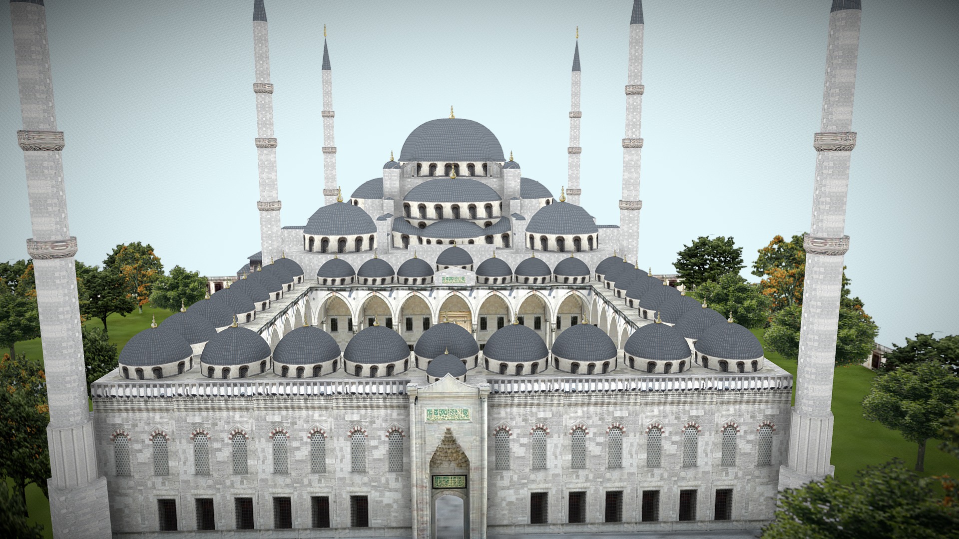 3D model Blue Mosque – Sultanahmet Mosque - This is a 3D model of the Blue Mosque - Sultanahmet Mosque. The 3D model is about a large building with towers.