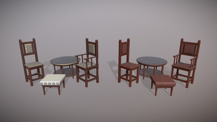 Wooden Furniture Set 3D Model