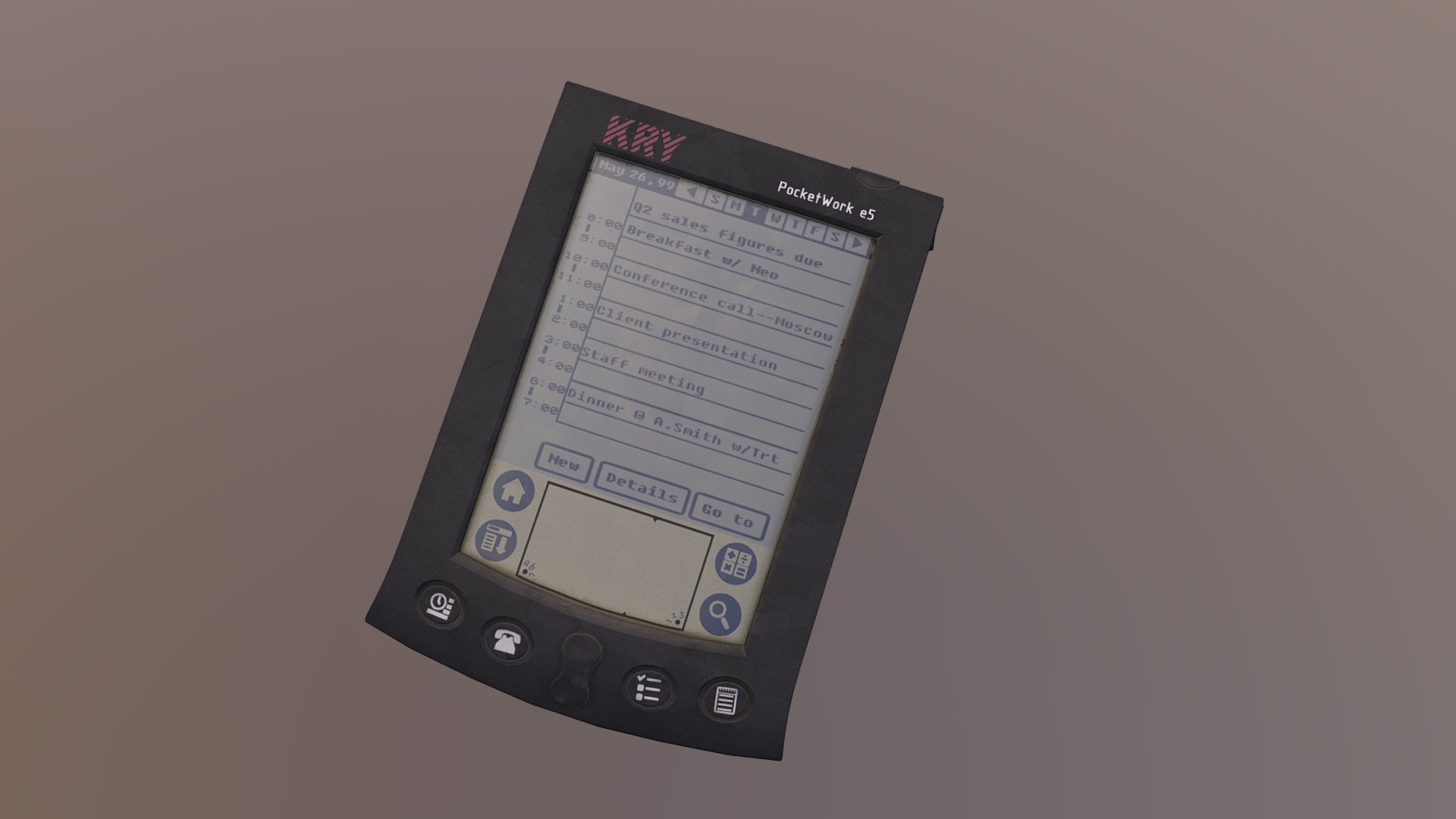 3D model Old PDA (1990s) - This is a 3D model of the Old PDA (1990s). The 3D model is about a black rectangular device with a screen.