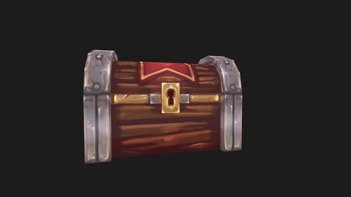 Hand painted low poly chest 3D Model