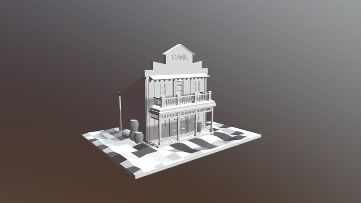 Low Poly Western Bank 3D Model