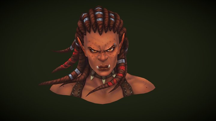 Handpainted Orc Bust 3D Model