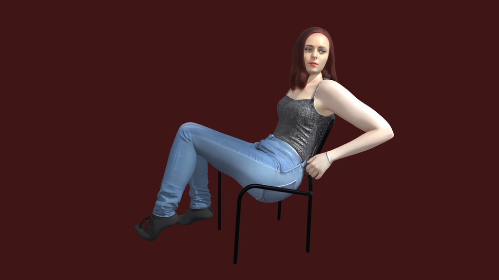Blue jeans in her ownhome Studio