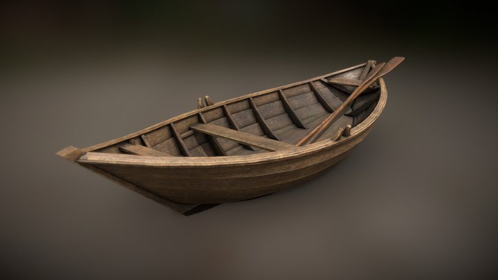 Wooden Rowing Boat - 17th and 18th century 3D Model