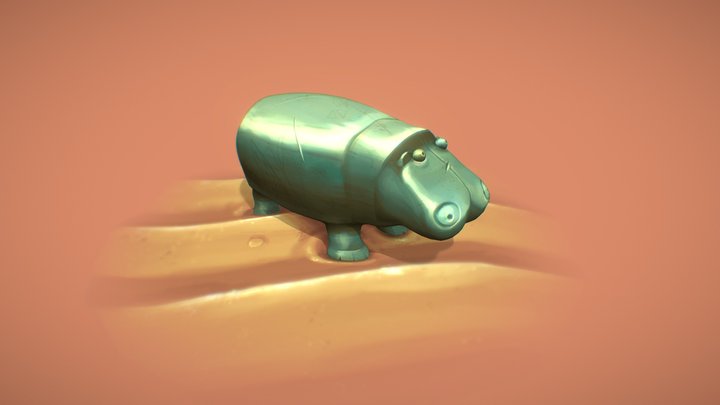 Hippopotamus Handpainted Prop 3D Model