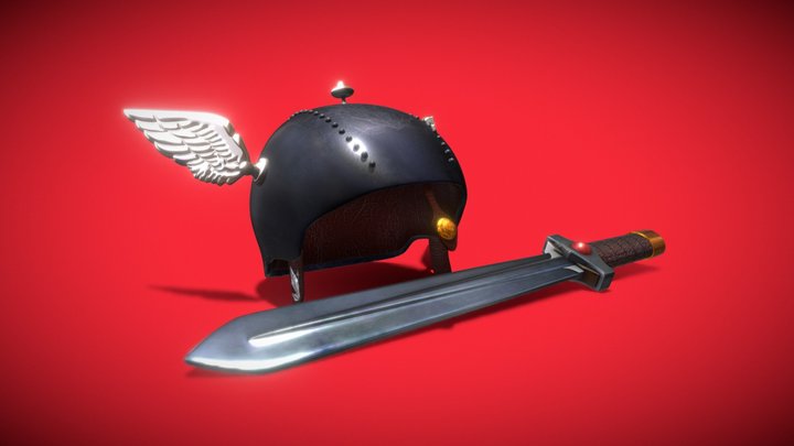 Gallier Helmet and Sword 3D Model