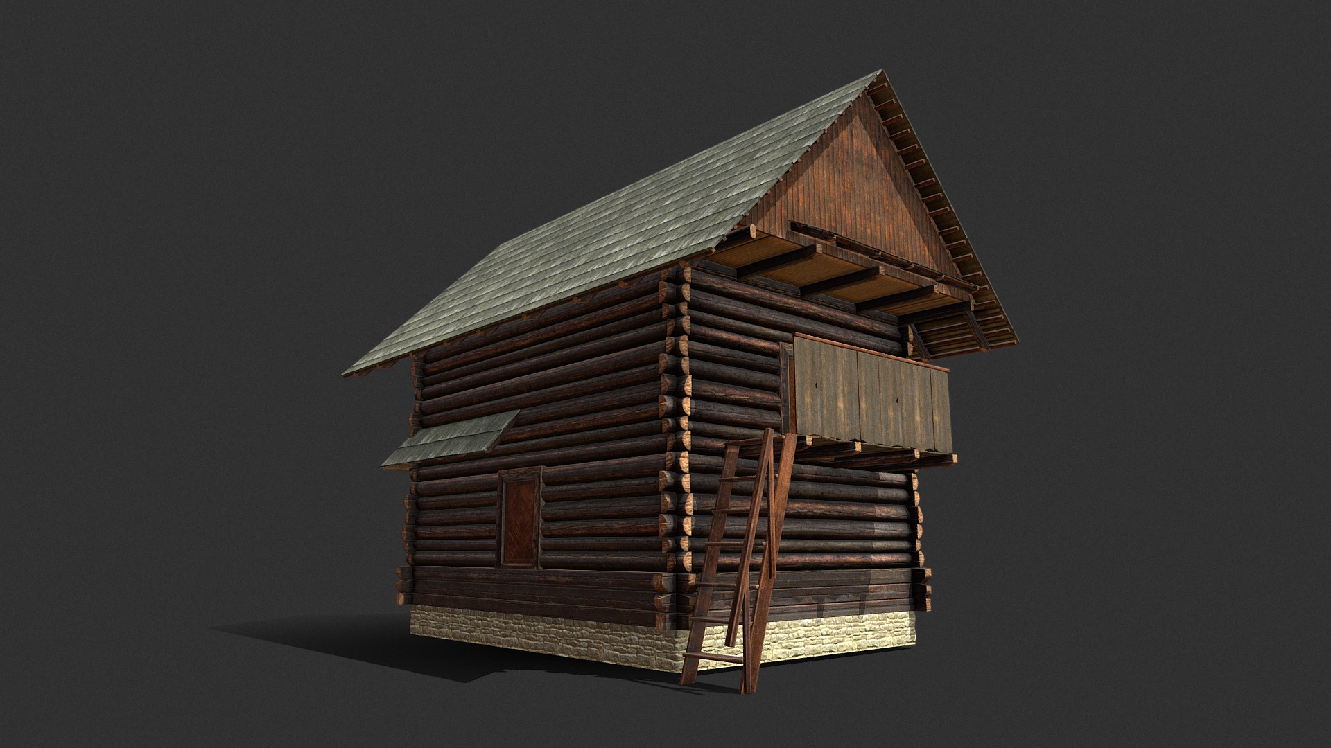 3D model Warehouse – Slav Arhitecture - This is a 3D model of the Warehouse - Slav Arhitecture. The 3D model is about a wood house with a roof.