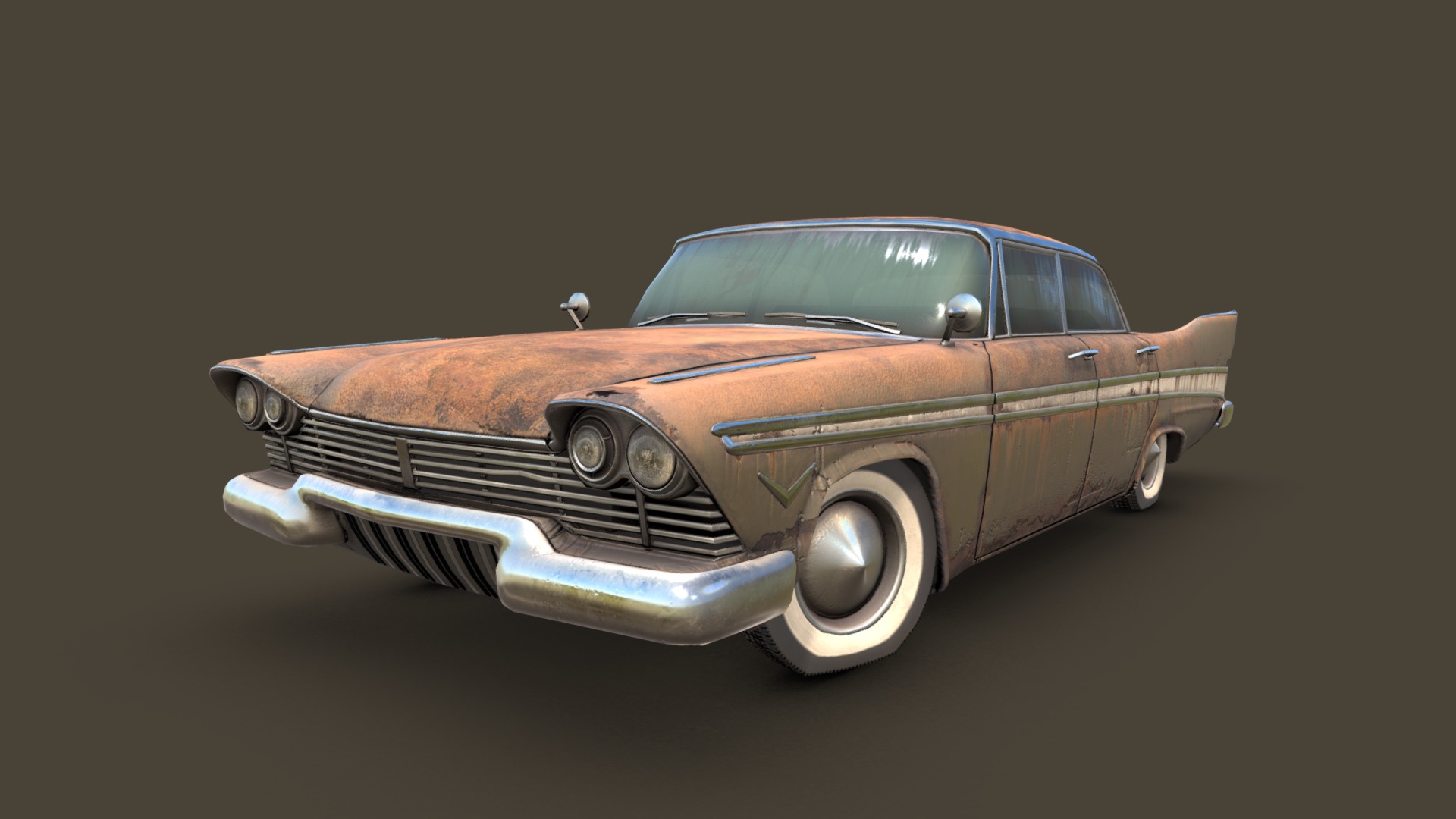 3D model 1957 Belvedere Rusty - This is a 3D model of the 1957 Belvedere Rusty. The 3D model is about a car with a hood.