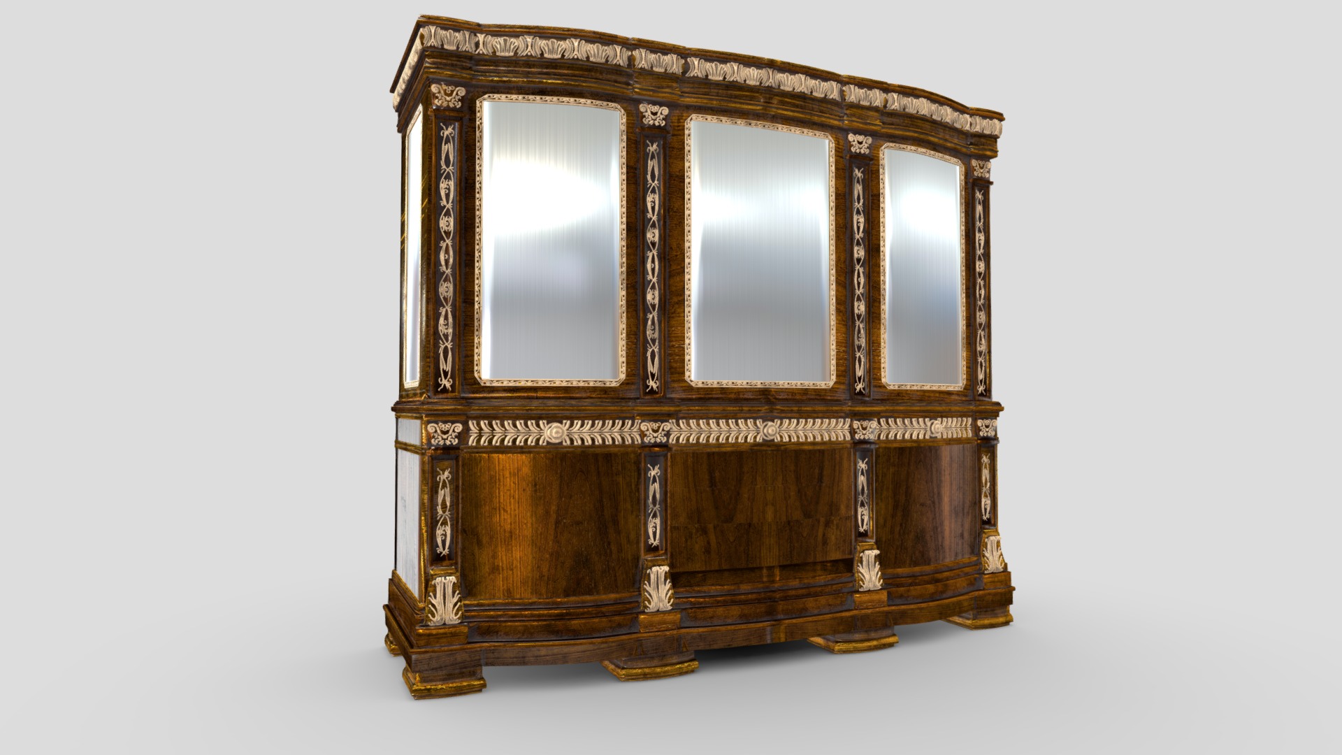3D model Antique Cupboard 17 - This is a 3D model of the Antique Cupboard 17. The 3D model is about a wooden cabinet with a mirror.