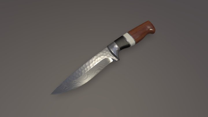 Damascus Hunting Survival Knife 3D Model