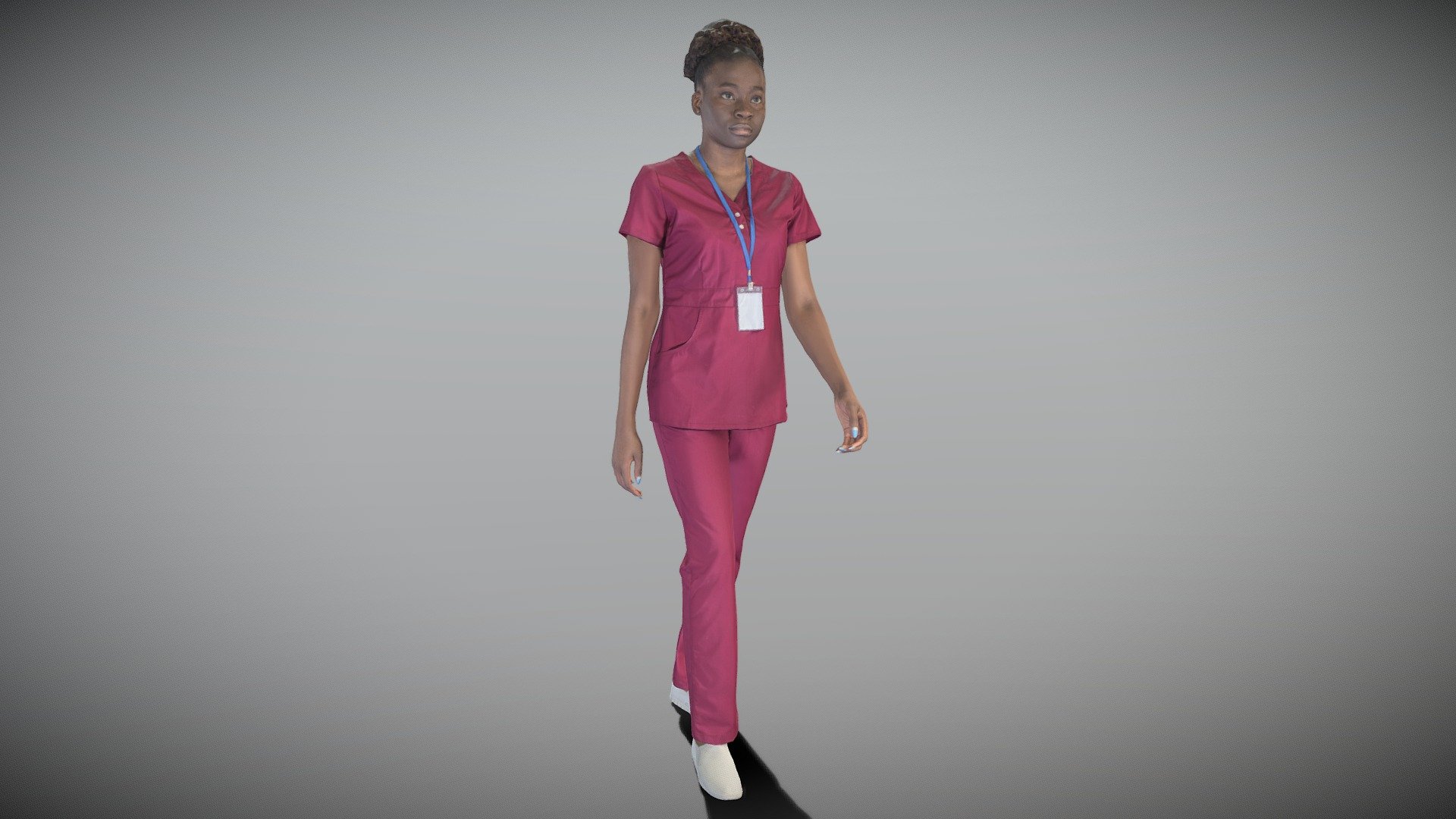 Young woman in surgical uniform walking 242 — Sketchfab embed 3D viewer