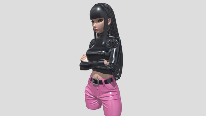 Stylish 3D Girl in Black Top and Pink Pants 3D Model