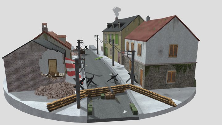 World War 2 Low Poly City Scene | Louis Noppe 3D Model